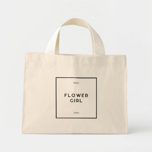 Chic Minimal French Black & White Flower Girl Name Mini Tote Bag