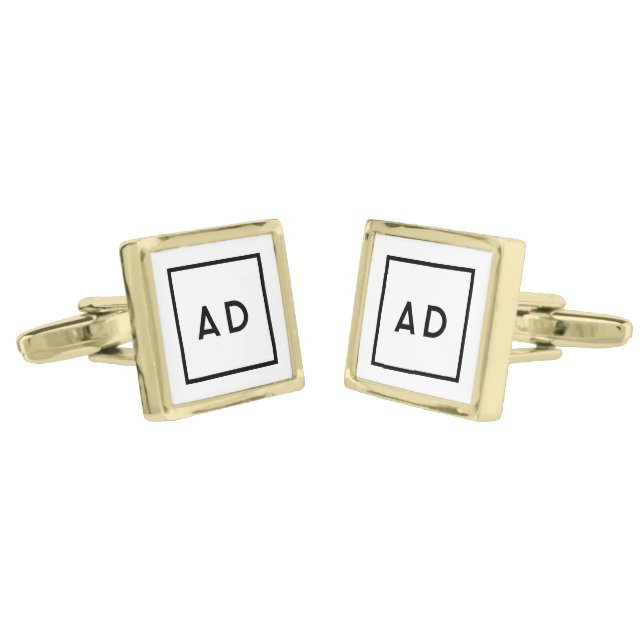 Chic Minimal French Black & White Monogram Initial Cufflinks (Angled)
