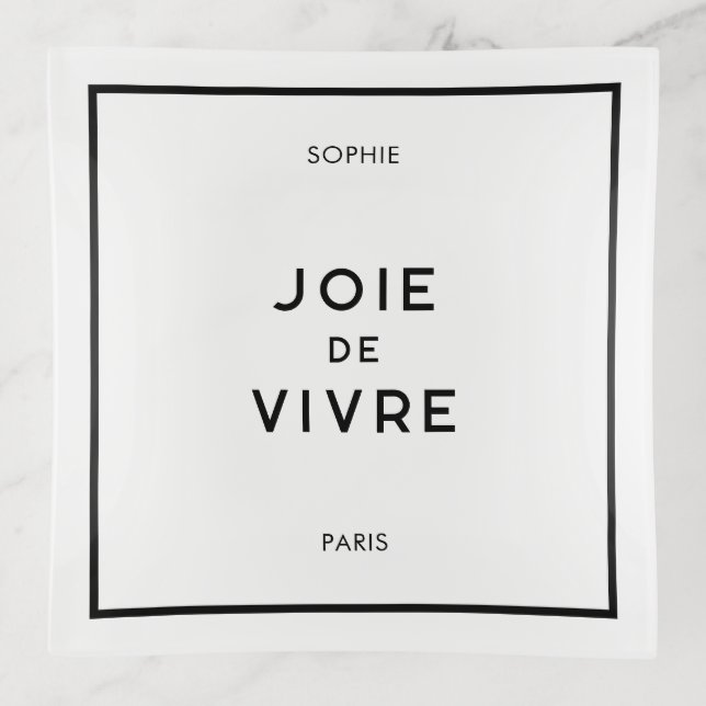 Chic Minimal French Black & White Wedding Favor Trinket Tray (Front)