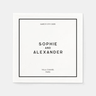 Chic Minimal French Black & White Wedding Napkins