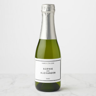 Chic Minimal French Black & White Wedding Sparkling Wine Label