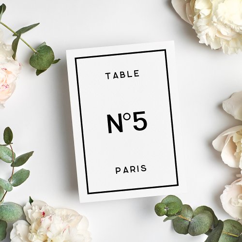 Chic Minimal French Black  White Wedding Table Number