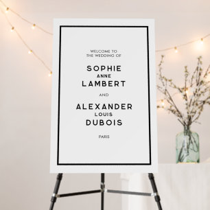 Chic Minimal French Black & White Wedding Welcome Foam Board