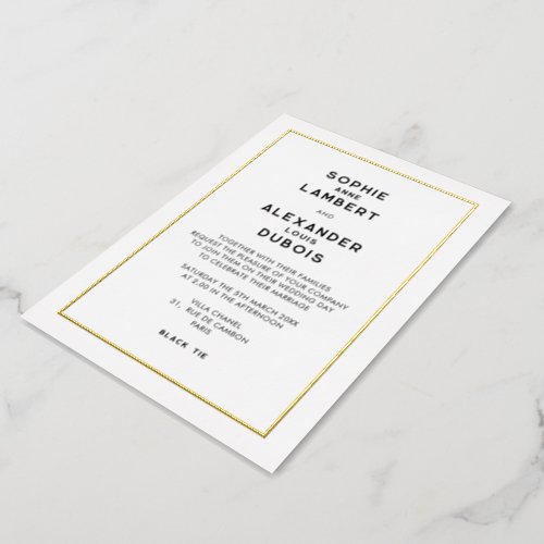 Chic Minimal French Gold Border Wedding Foil Invitation
