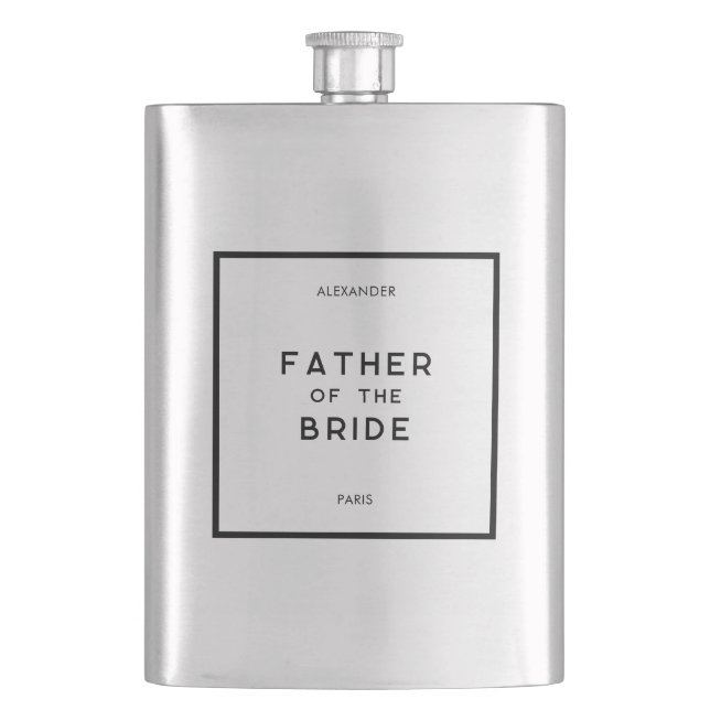 Chic Minimal French Monochrome Father Of The Bride Flask (Front)