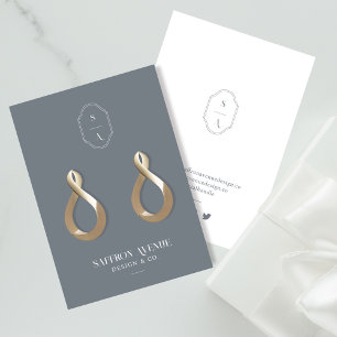 Chic Minimal Grey Custom Monogram Earring Display Business Card