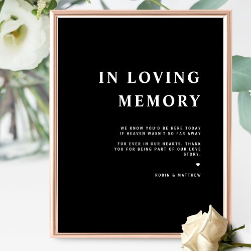 Chic Minimal In Loving Memory Black Wedding Sign