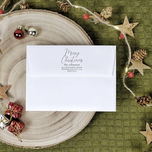 Chic Minimal Merry Christmas Family Return Address Rubber Stamp
