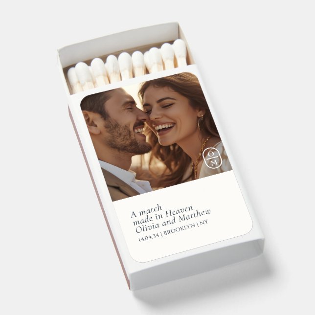 Chic Minimal Modern Photo Monogram Wedding  Matchboxes (Front Open)