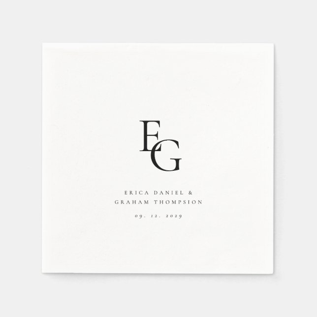 Chic Minimal Monogram Wedding Napkins (Front)