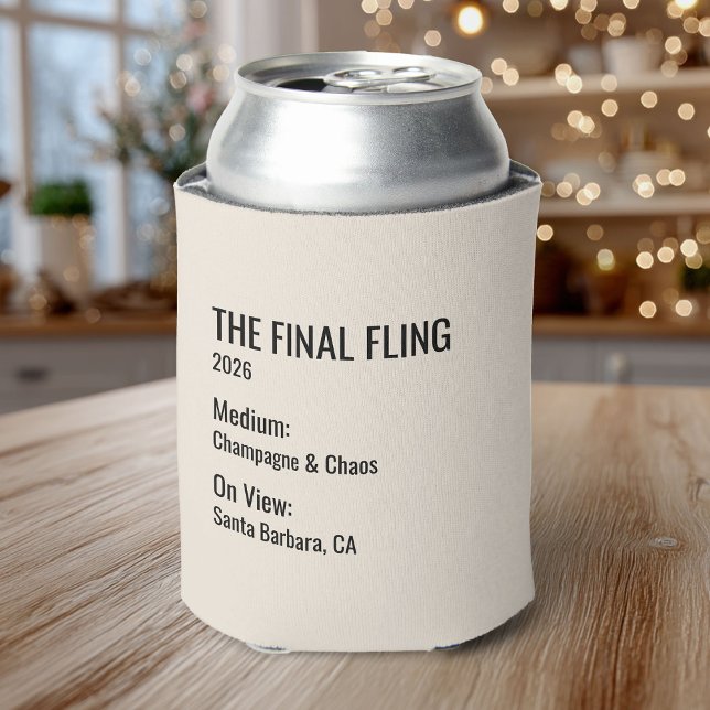 Chic Minimal Museum Label Bachelorette Party Favor Can Cooler (Creator Uploaded)