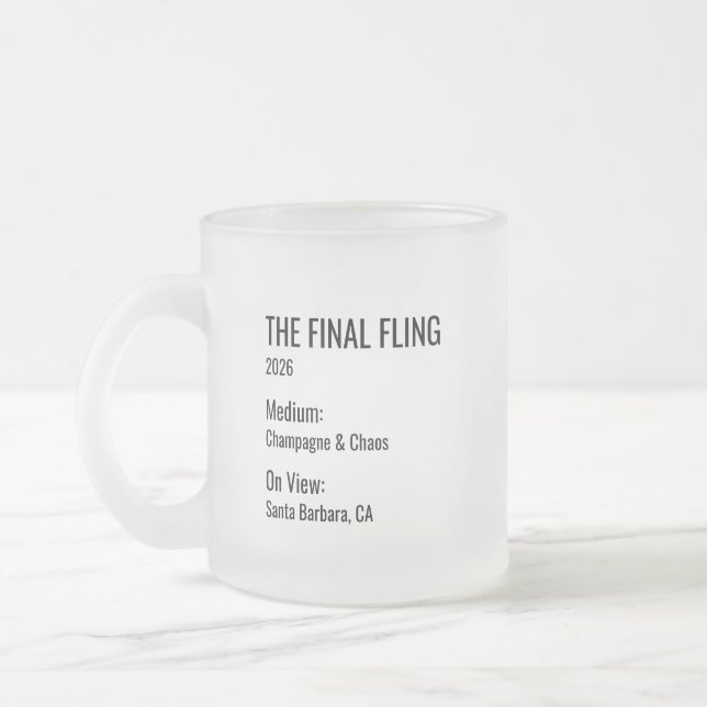 Chic Minimal Museum Label Bachelorette Party Favor Frosted Glass Coffee Mug (Left)