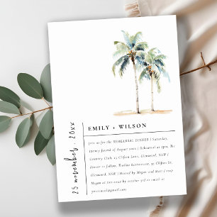 Chic Minimal Palm Trees Tropical Rehearsal Dinner Invitation