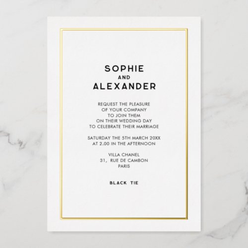 Chic Minimal Parisian Gold Border Wedding Foil Invitation