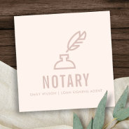 Chic Minimal Pink Blush Feather Nib Inkpot Notary Square Business Card at Zazzle