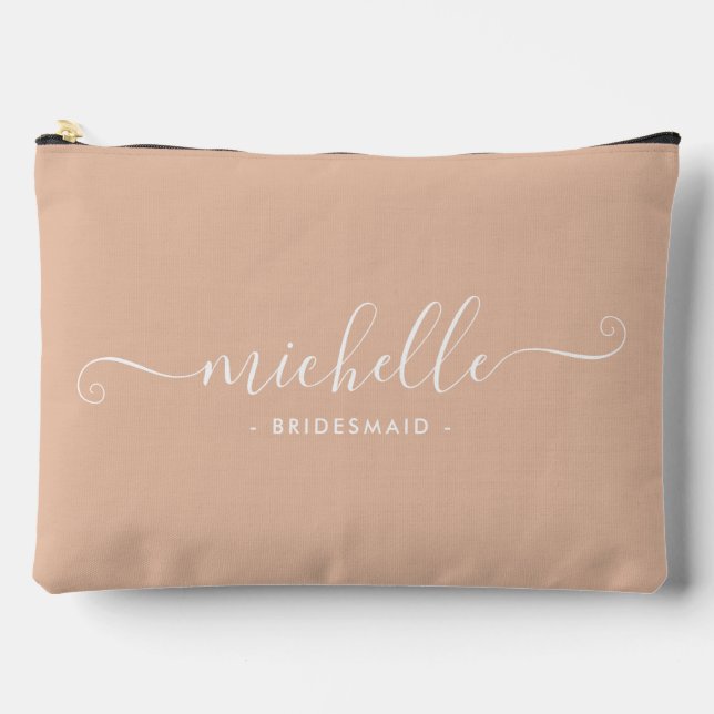 Chic Minimal Sand Beige Personalized Bridesmaid Accessory Pouch (Front)