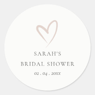 Chic Minimal Simple Blush Pink Heart Bridal Shower Classic Round Sticker