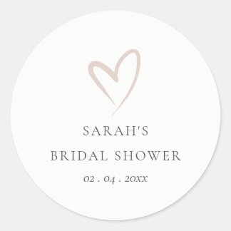 Chic Minimal Simple Blush Pink Heart Bridal Shower Classic Round Sticker
