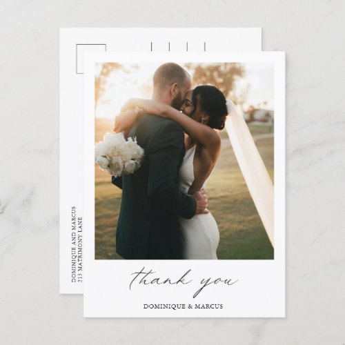 Chic Minimal Simple Photo Wedding Thank You Postcard