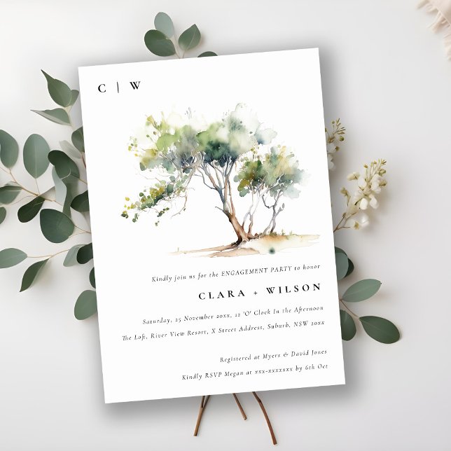 Chic Minimal Simple Watercolor Tree Engagement Invitation (Creator Uploaded)