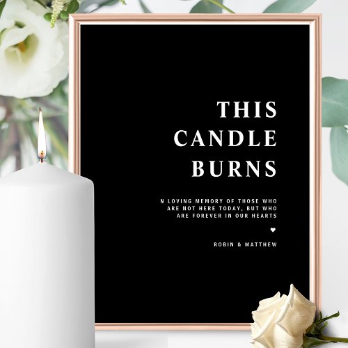 Chic Minimal This Candle Burns Black Wedding Sign