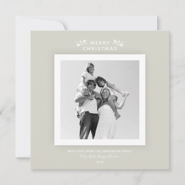 Chic Minimal Warm Gray/Beige Christmas Photo Card (Front)