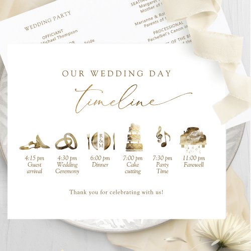  Chic Minimal Wedding Program Timeline in Gold