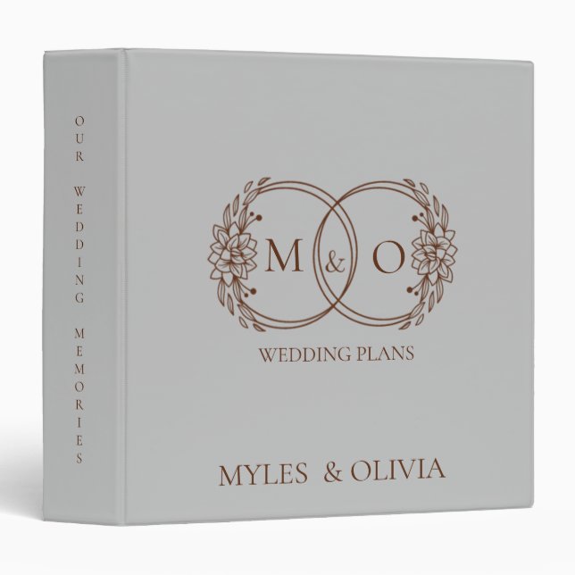 Chic Minimalism: Gray Brown Elegant  wedding  3 Ring Binder (Front/Spine)