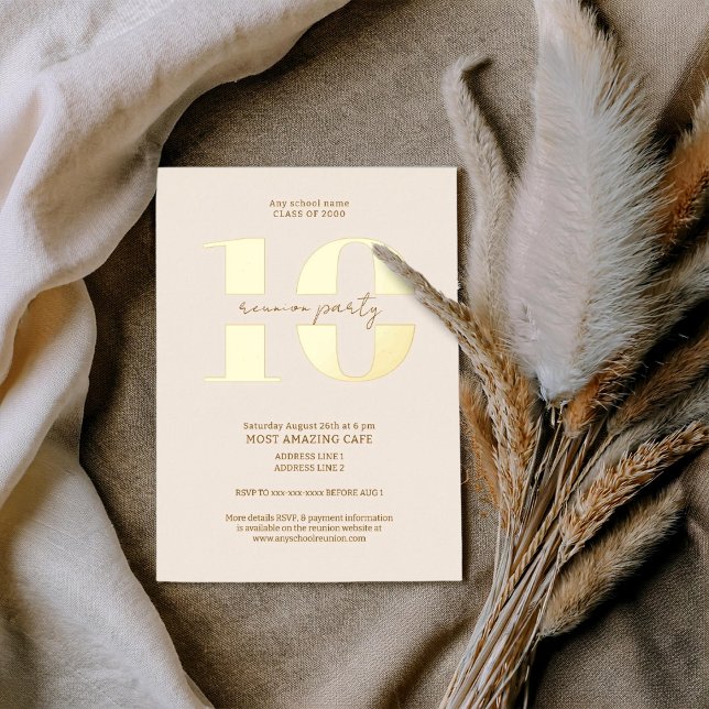 Chic minimalist 10 year classic reunion foil invitation (Creator Uploaded)