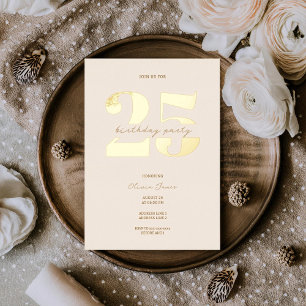 Chic minimalist 25th birthday foil invitation