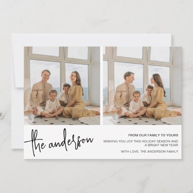 Chic Minimalist 2 Family Photo Christmas Holiday Card (Front)