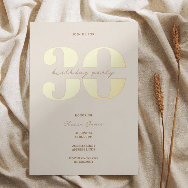 Chic minimalist 30th birthday  foil invitation (Creator Uploaded)
