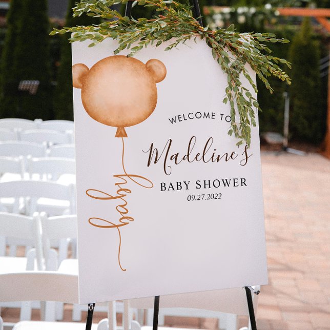 Chic Minimalist Bear Balloon Baby Shower Poster (Creator Uploaded)