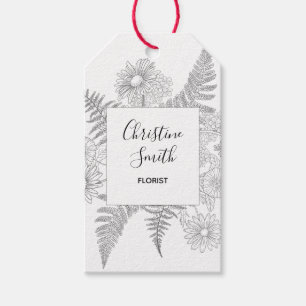 Chic Minimalist Black and White Line Drawn Floral Gift Tags