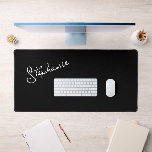 Chic Minimalist Black Script Personalized Name Desk Mat