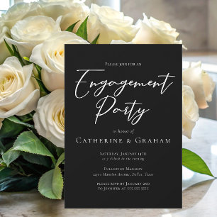 Chic Minimalist Black White Engagement Party Invitation