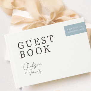 Chic Minimalist Blue & White Couple Wedding Guest Book