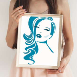 Chic Minimalist Blue White Face Fashion Art Simple