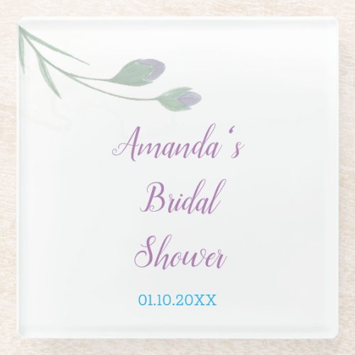 Chic Minimalist Bridal Shower Floral Glass Coaster