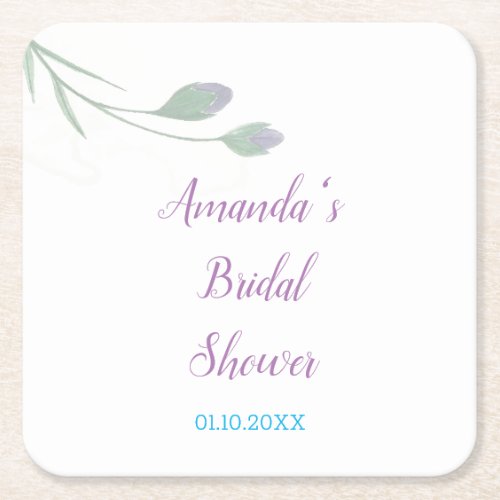 Chic Minimalist Bridal Shower Floral Square Paper Coaster