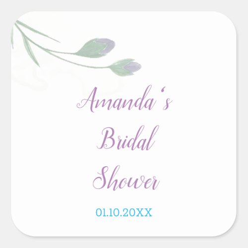 Chic Minimalist Bridal Shower Floral Square Sticker