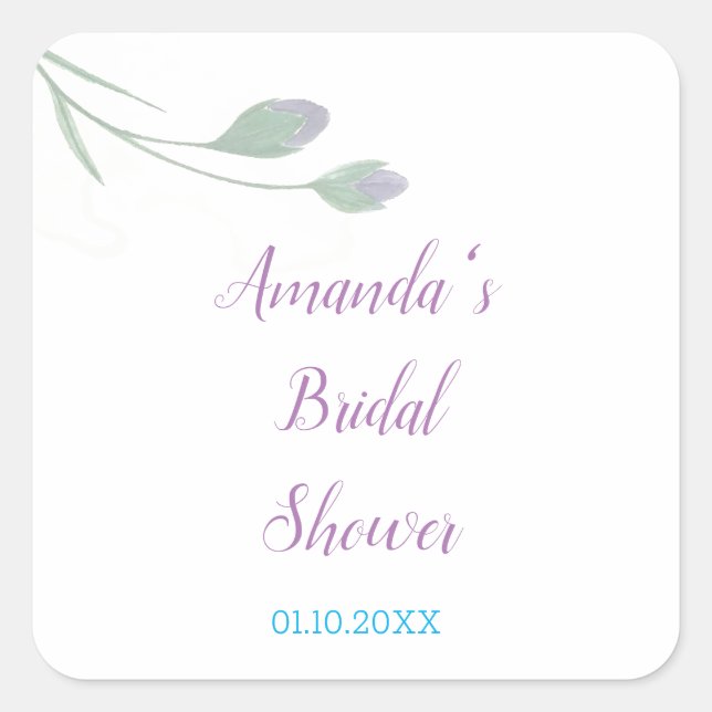 Chic Minimalist Bridal Shower Floral Square Sticker (Front)