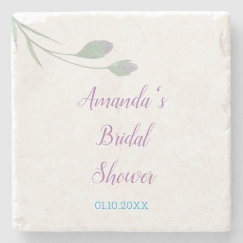 Chic Minimalist Bridal Shower Floral Stone Coaster