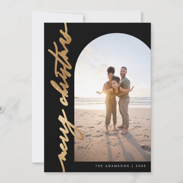 Chic Minimalist Calligraphy Arch Merry Christmas Holiday Card (Front)