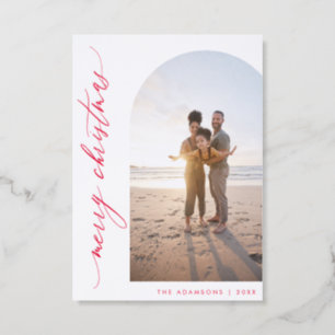Chic Minimalist Calligraphy Arch Merry Christmas Letterpress Photo Cards