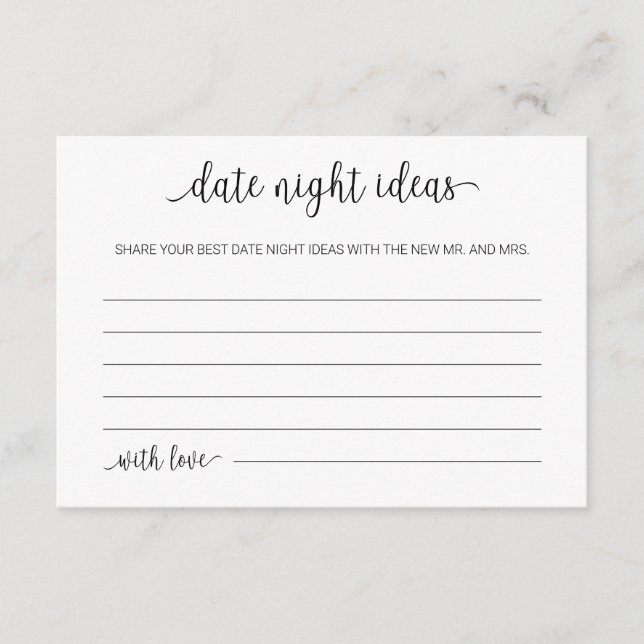 Chic Minimalist Calligraphy Date Night Idea Cards (Front)