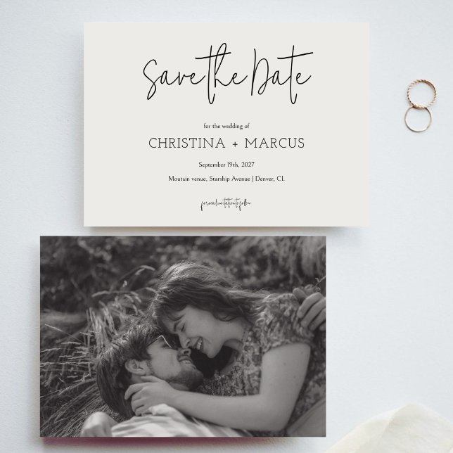 Chic Minimalist Calligraphy Script  Photo Wedding  Save The Date (Creator Uploaded)