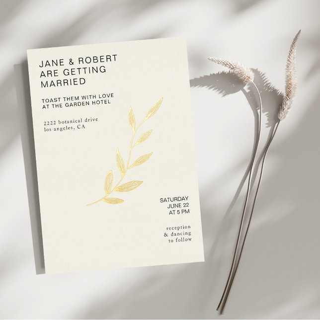 Chic Minimalist Champagne Wedding Elopement  Foil Invitation (Creator Uploaded)