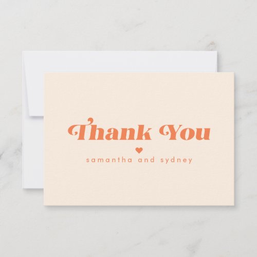 Chic Minimalist Cream Orange Retro Typography Name Thank You Card