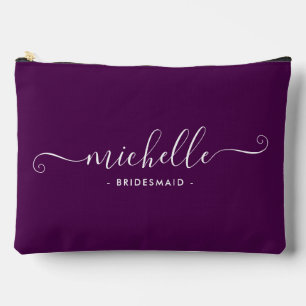 Chic Minimalist Deep Plum Personalized Bridesmaid Accessory Pouch